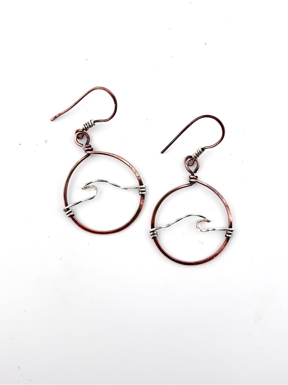 HANDMADE Mixed Media Coastal Wire Wrapped Dangle Earrings, Jewelry Gift for Her